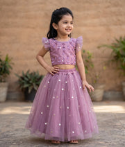 Pastel lavender Handworked Crop Top with Full Length Skirt For Baby Girl [7819]