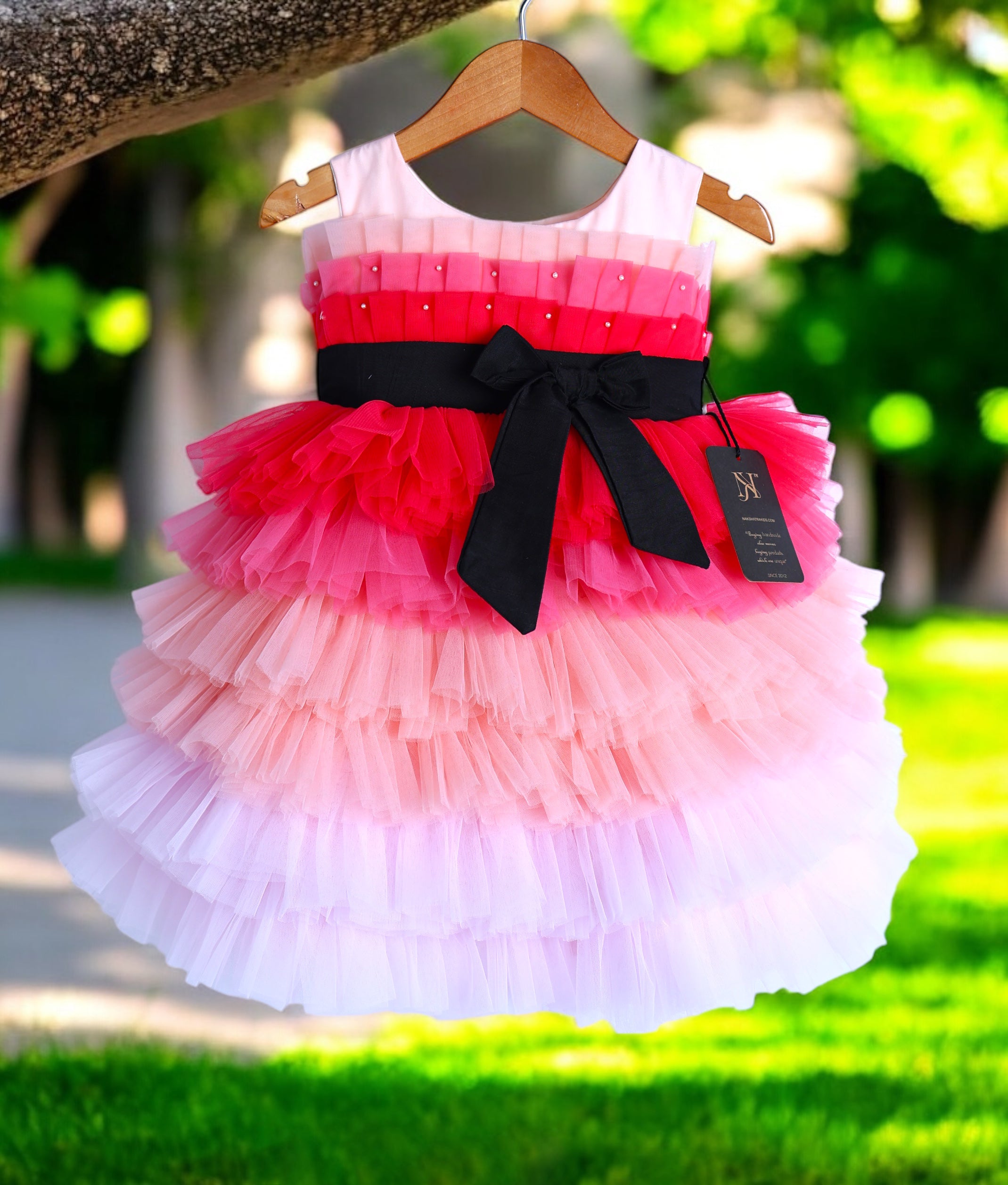 Multi-Colour Tulle Net Handworked Step Birthday Frock[Ready To Ship: 2827]