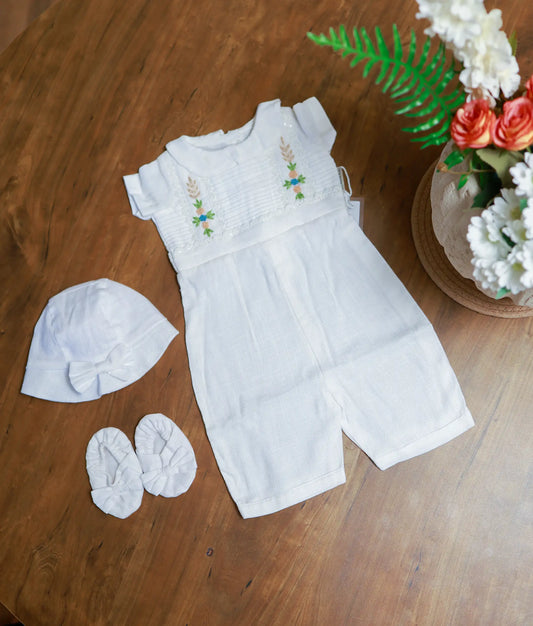 White Cotton Romper Baptism Dress For Baby Boy [Ready To Ship: BB101]