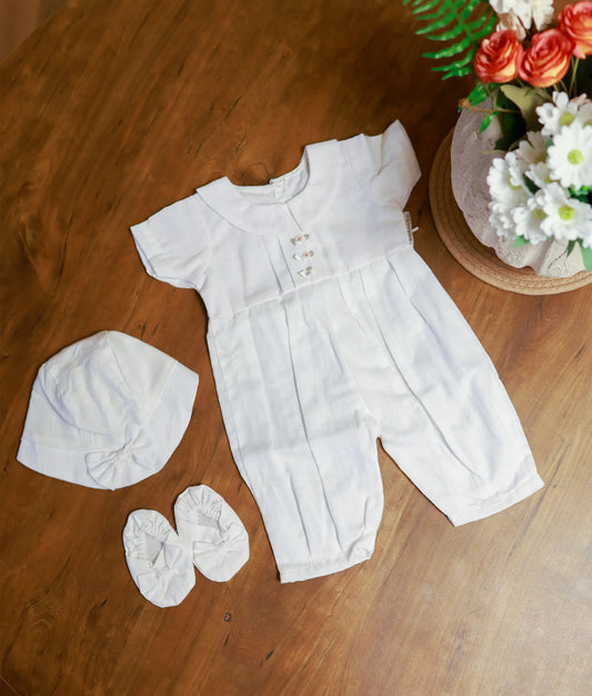 White Cotton Romper Baptism Dress For Baby Boy [Ready To Ship: BB104]