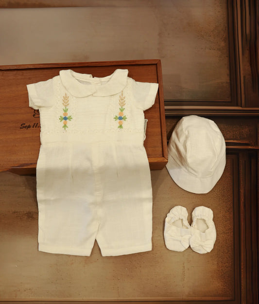 White Cotton Romper Baptism Dress For Baby Boy [Ready To Ship :BB101]