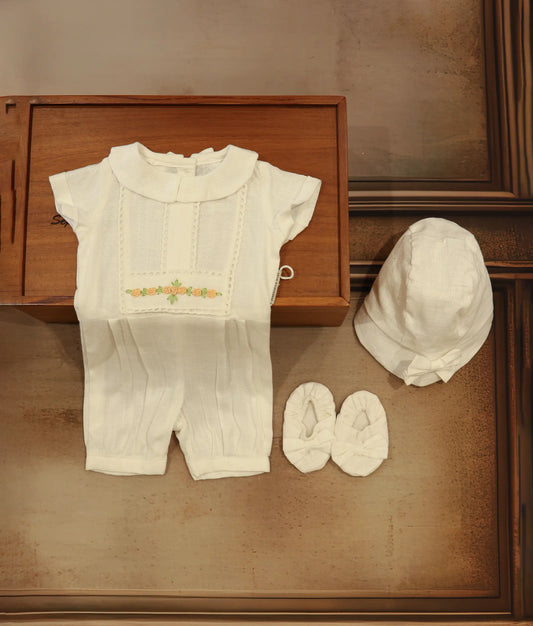 White Cotton Embroidery Romper Baptism Dress For Baby Boy [Ready To Ship :BB102]