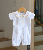 White Cotton Baptism Romper Set For Baby Boy [Ready To Ship: BB117]
