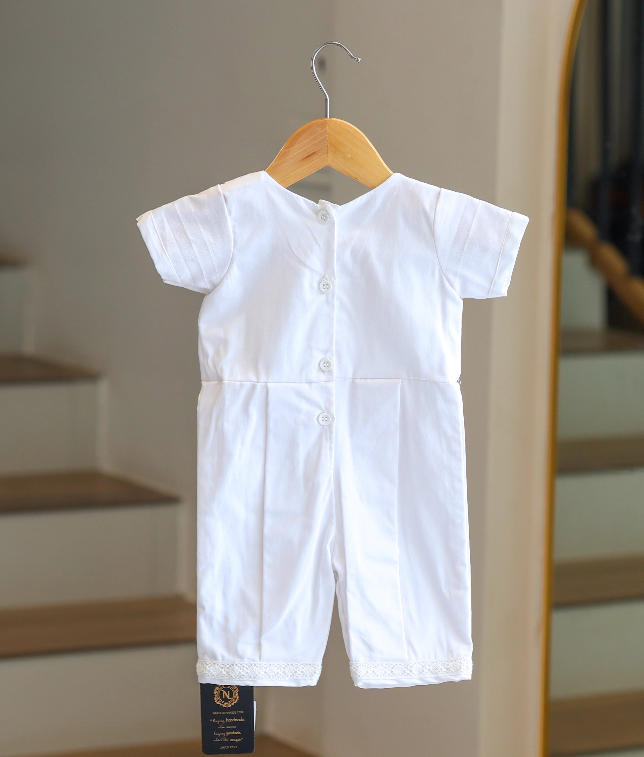 White Cotton Baptism Romper Set For Baby Boy [Ready To Ship: BB117]