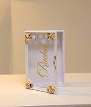 Peach And Off-white Decorative Flower Multi-Wood Baptism Box [BX48]