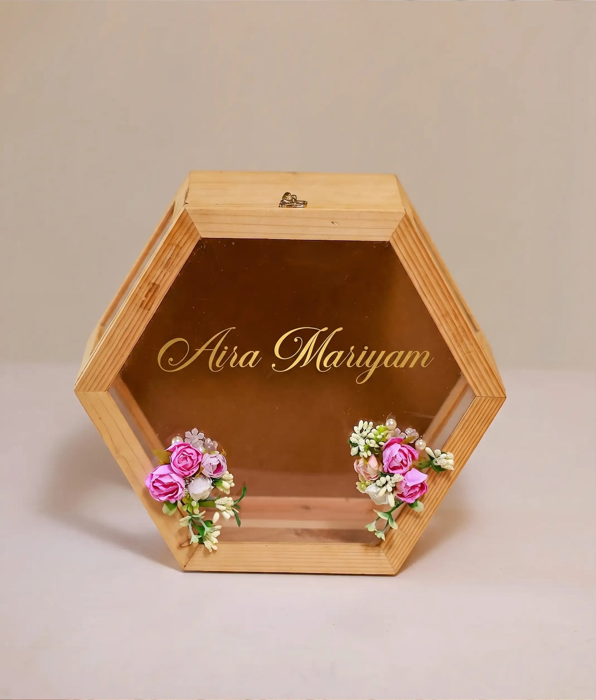 Pink And White Decorative Flower Wooden Baptism Box [Ready To Ship: BX51]