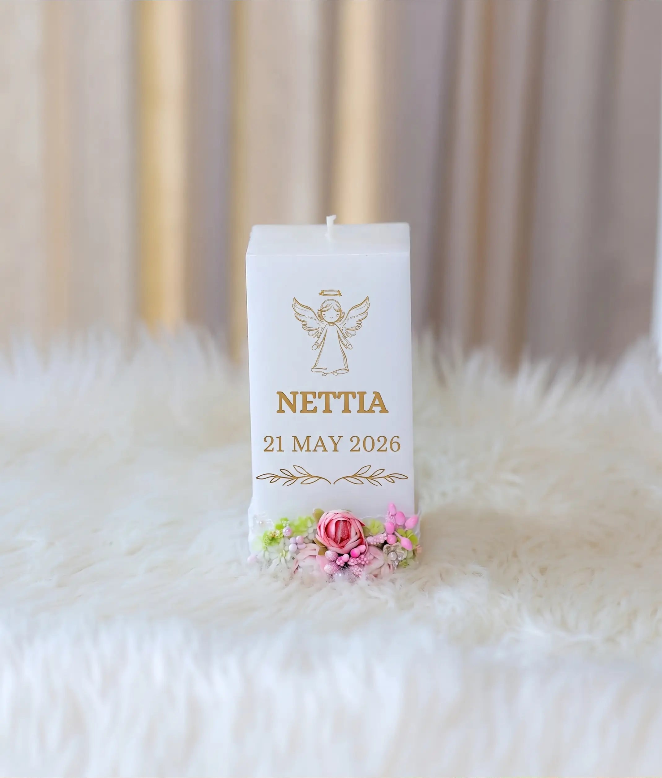 Rose Floral Decorative Handcrafted Baptism Candle [C100]