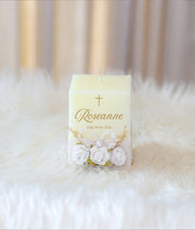 Off-White Floral Decorative Handcrafted Baptism Candle [C99]