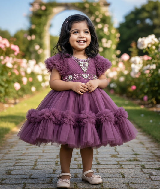 Pastel Lavender Tulle Net Birthday Frock For Baby Girl [Ready to ship: 1233]