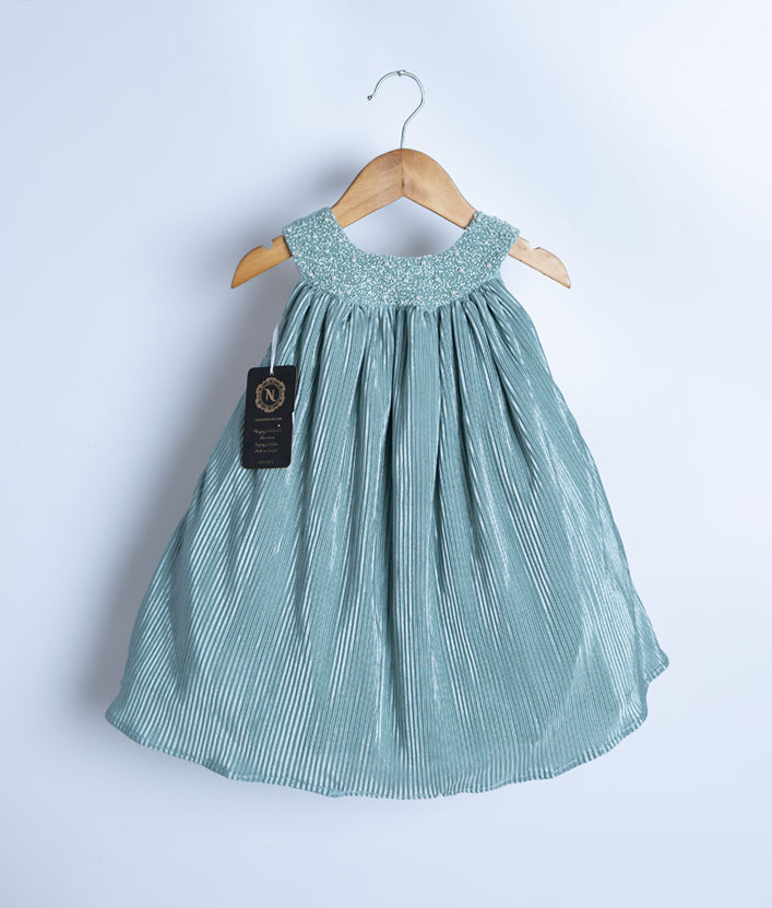Pastel Green Satin Crush A-Line Casual Frock For Your Little One [Ready to ship:,2031]