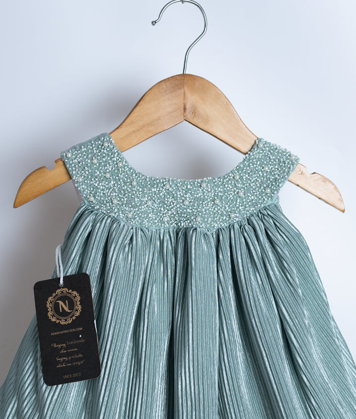 Pastel Green Satin Crush A-Line Casual Frock For Your Little One [Ready to ship:,2031]