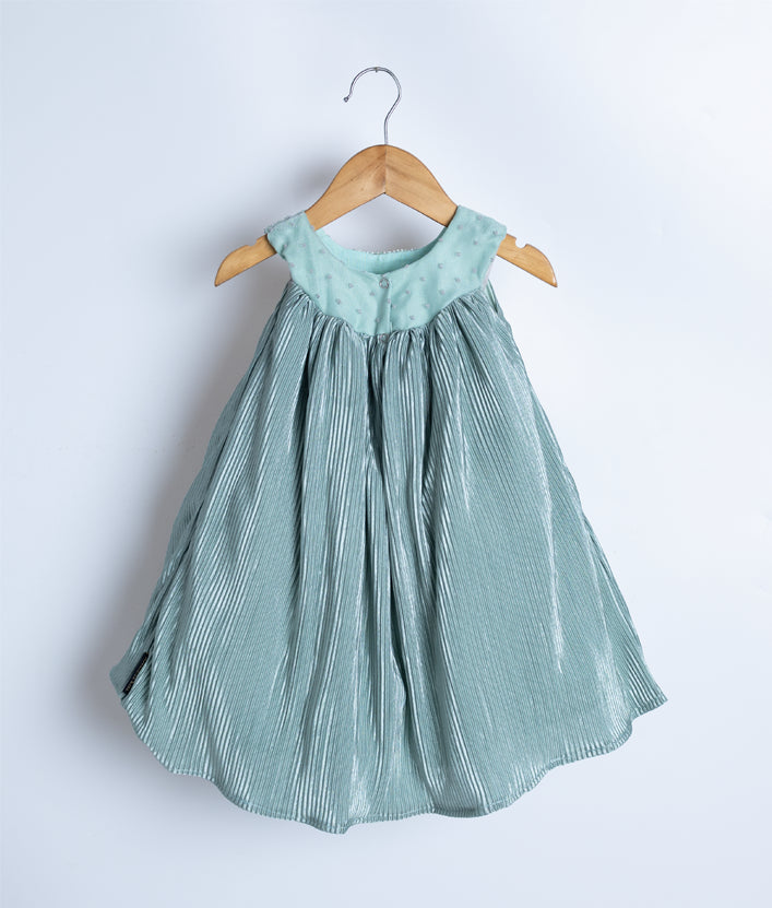 Pastel Green Satin Crush A-Line Casual Frock For Your Little One [Ready to ship:,2031]