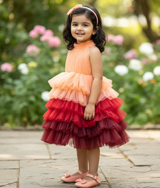 Multi Colour Tulle Net Step Birthday Frock For Baby Girl  [Ready To Ship: 2166]