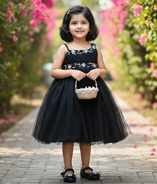 Black Tulle Net Handworked birthday Gown For Baby Girl [Ready To Ship: 2189]