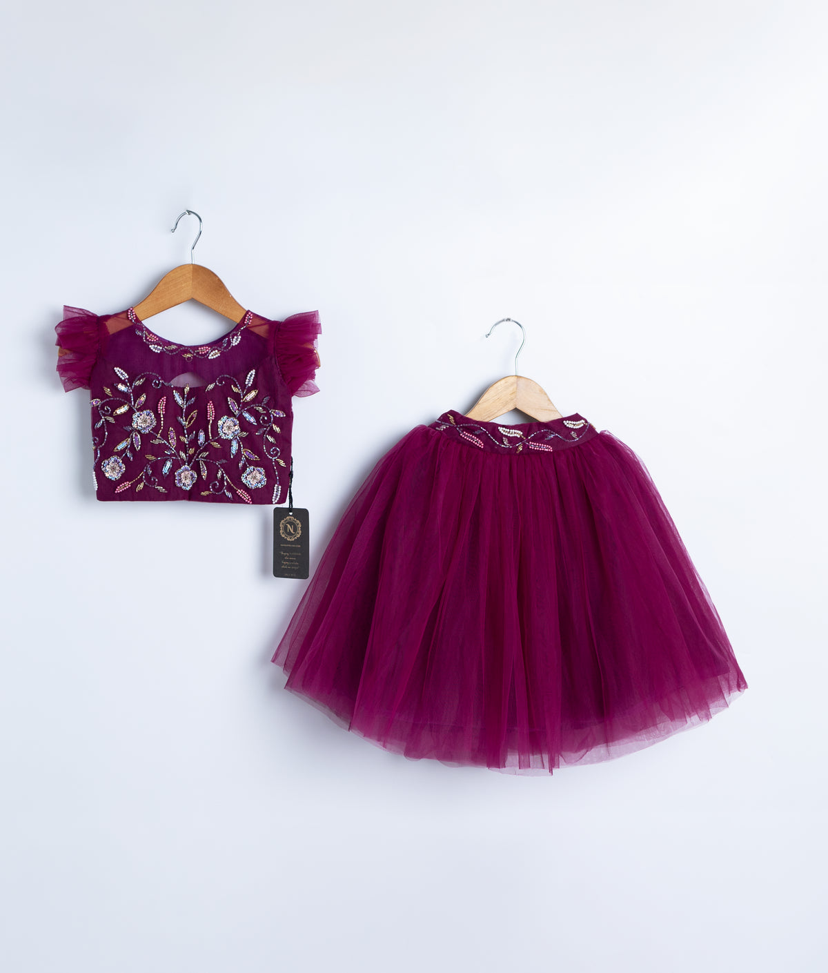 Grape Wine Tulle Net Handworked Skirt and  Top For Baby Girl [2198]