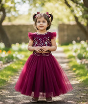 Grape Wine Tulle Net Handworked Skirt and  Top For Baby Girl [2198]