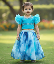 Blue Handworked Crop Top With Full Length Skirt For Baby Girl [2205]