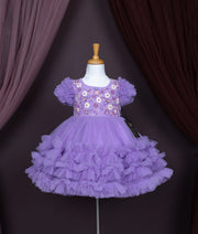 Lavender Tulle net Handwork Birthday Frock For Baby Girl [Ready to Ship: 2343]