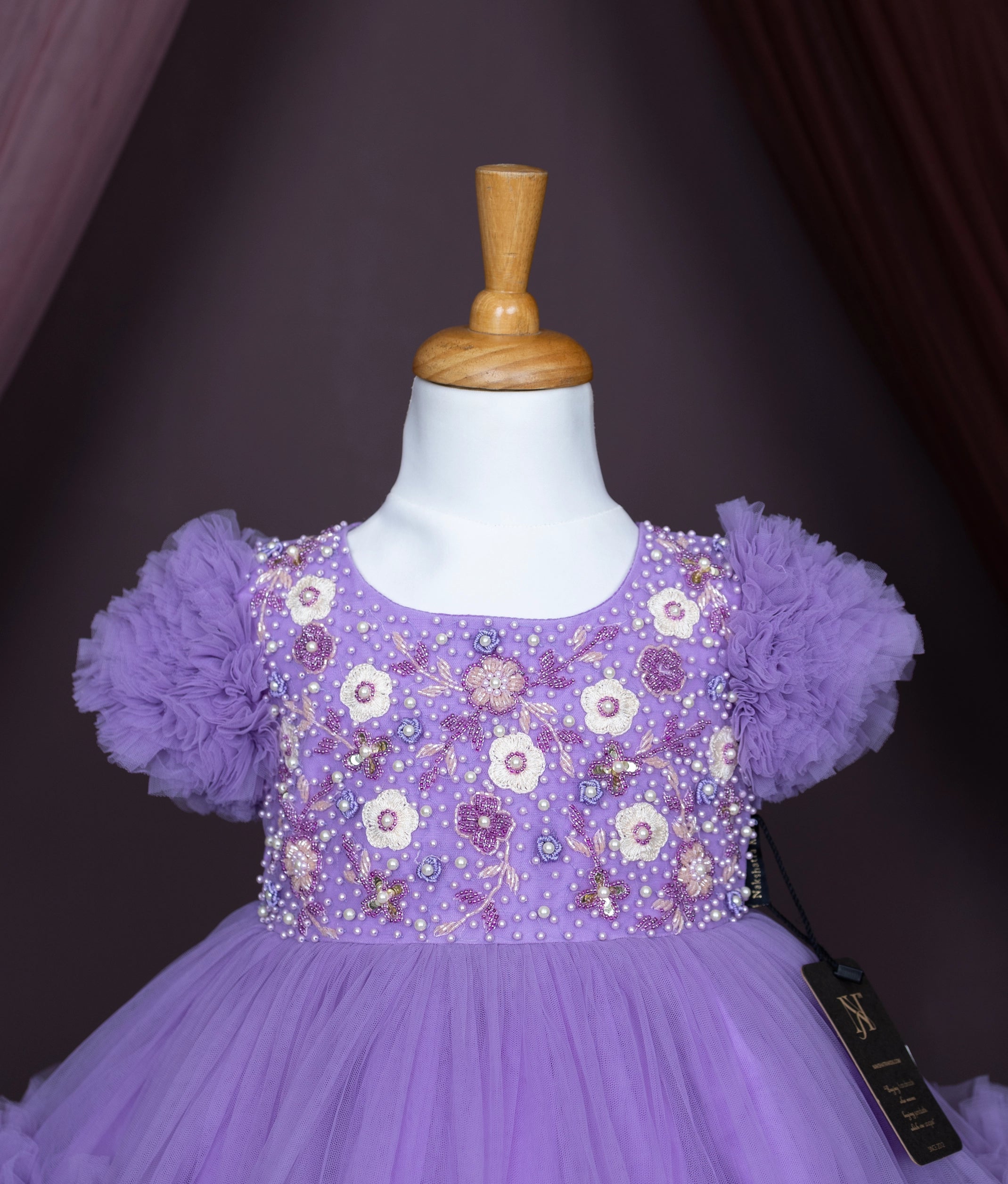 Lavender Tulle net Handwork Birthday Frock For Baby Girl [Ready to Ship: 2343]