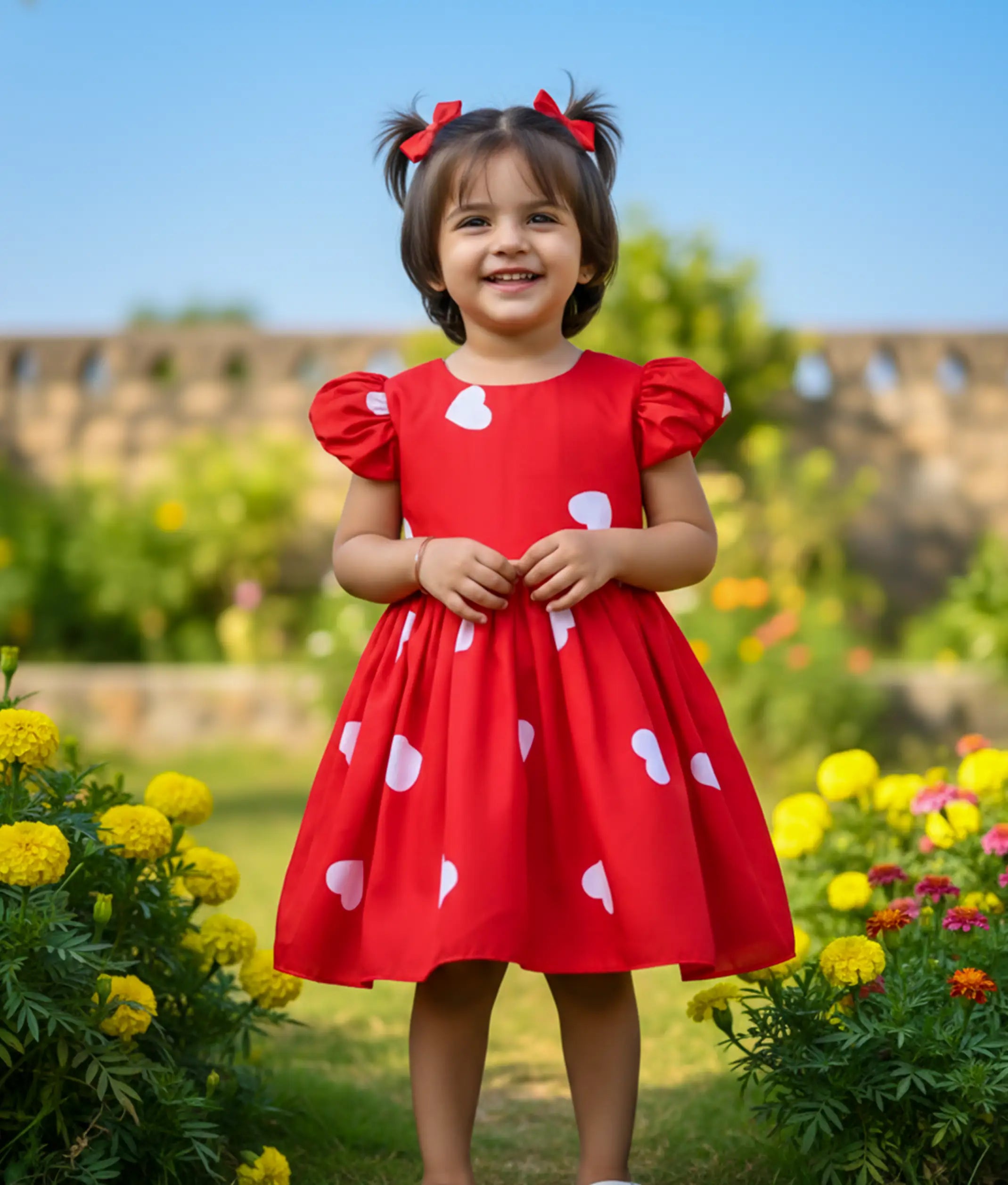 Red Chiffon Christmas Frock For Baby Girl [2408]