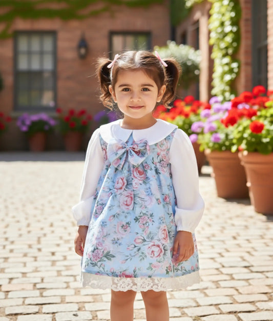 Blue Linen Casual Frock For Baby Girl [Ready to ship: 2551]