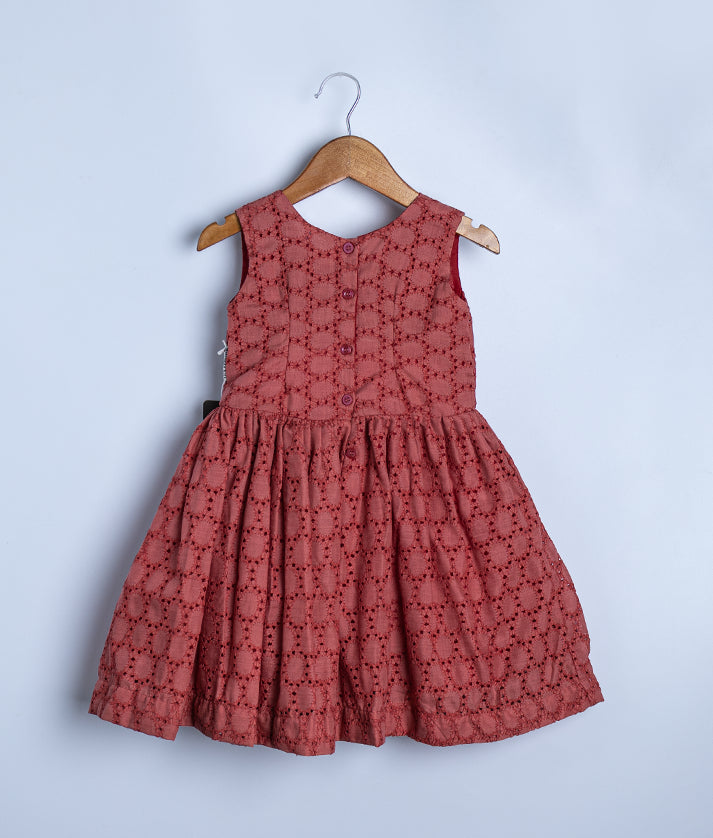 Maroon Acoba Floral Embroidery Cotton Frock Frock For Baby Girl[2595]