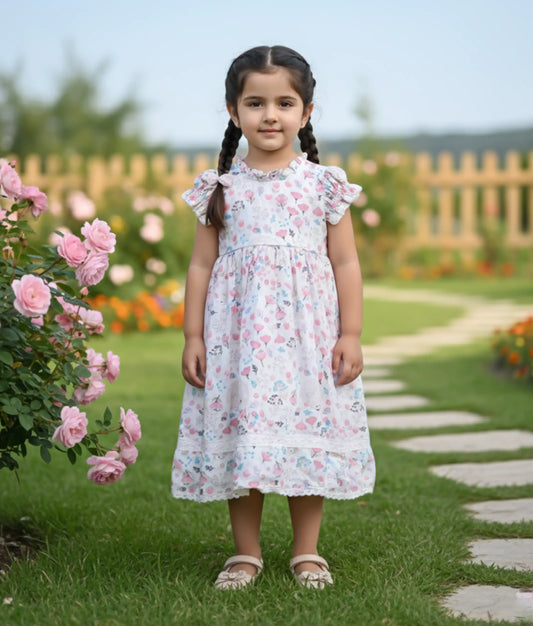 Off white Prinnted cotton Frock For Baby Girl [Ready to Ship: 2643]