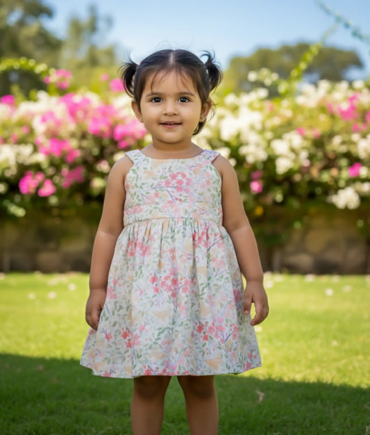 Off White Printed Cotton Frock For Baby Girl[Ready to Ship :2710]