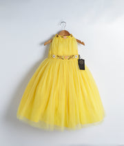 Yellow Tulle Net Handworked Birthday Frock For baby Girl Birthday [Ready to ship :2723]