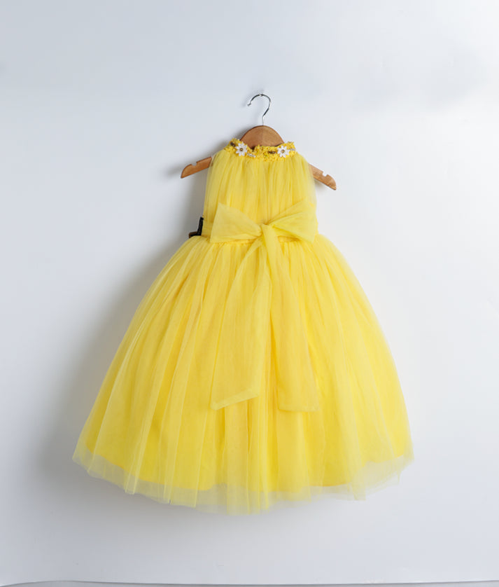 Yellow Tulle Net Handworked Birthday Frock For baby Girl Birthday [Ready to ship :2723]