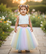 Off white Handworked Crop Top with Multicolour Full Length Skirt For Baby Girl [2783]