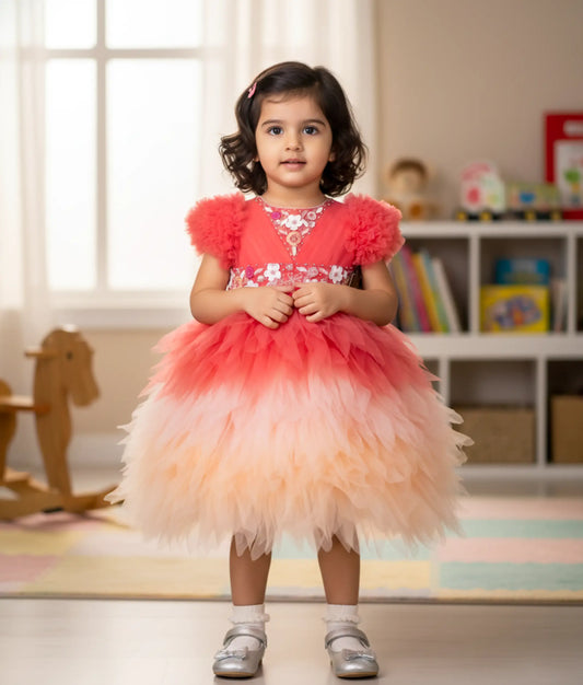 Multicolor Tulle Net Handworked Birthday Frock For Baby Girl [Ready to ship:2784]
