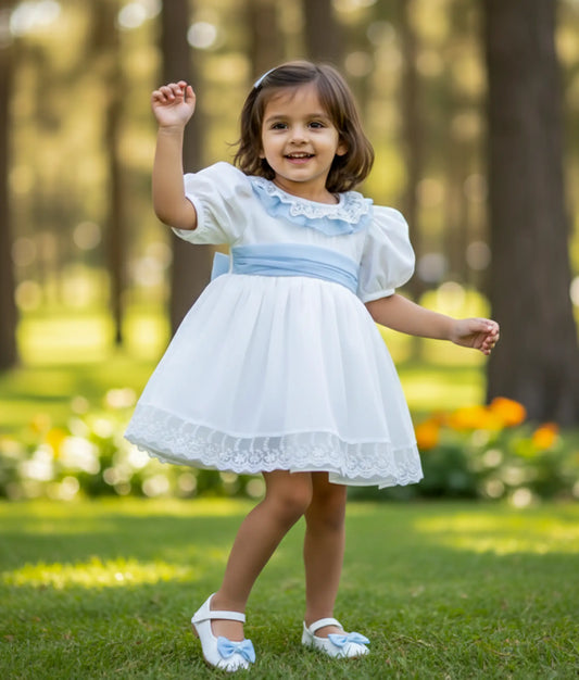 White Shimmer Georgette Frock For Baby Girl [Ready to ship: 2852]