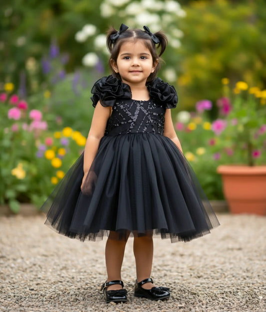 Black Work Material Frock For Baby Girl [Ready to ship:2887]