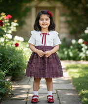 Off White Hakoba Yoke With Tweed Skirt Christmas frock For baby Girl [Ready to ship:2970]