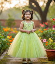 Green Tulle Net Handworked Birthday Gown For Baby Girl [Ready to Ship: 5011]