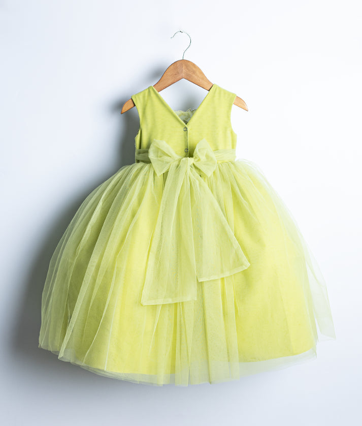Green Tulle Net Handworked Birthday Gown For Baby Girl [Ready to Ship: 5011]