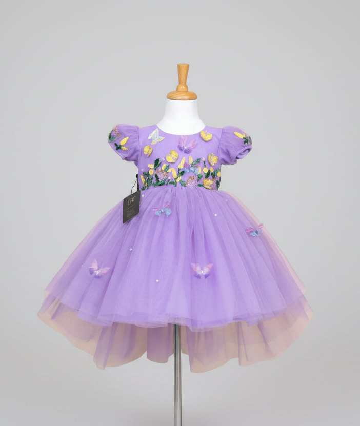 Lavender Tulle Net Handworked Butterfly High Low Theme Birthday dress [Pre Order: 5122]