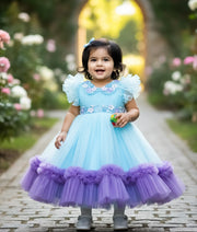 Light Blue Handwork Tulle Net Birthday Frock For Baby Girl [Pre Order :5183]
