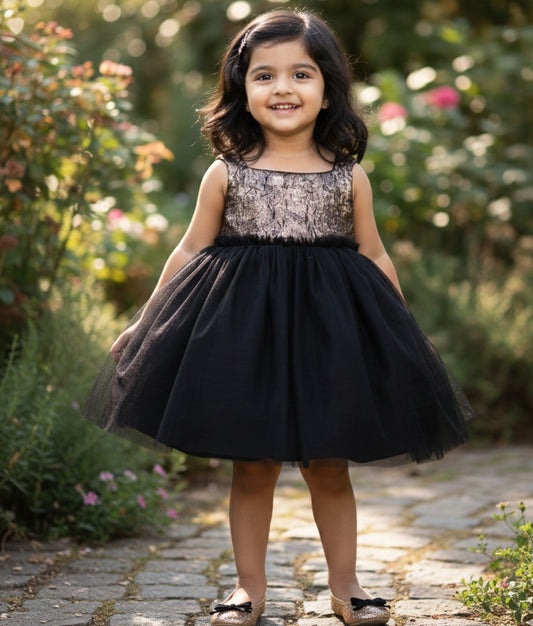 Black And Gold Milan Foil Frock For Baby Girl [Ready To Ship :5283]
