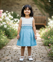 Blue Semi Silk A-line Casual Frock For Baby Girl [7509]