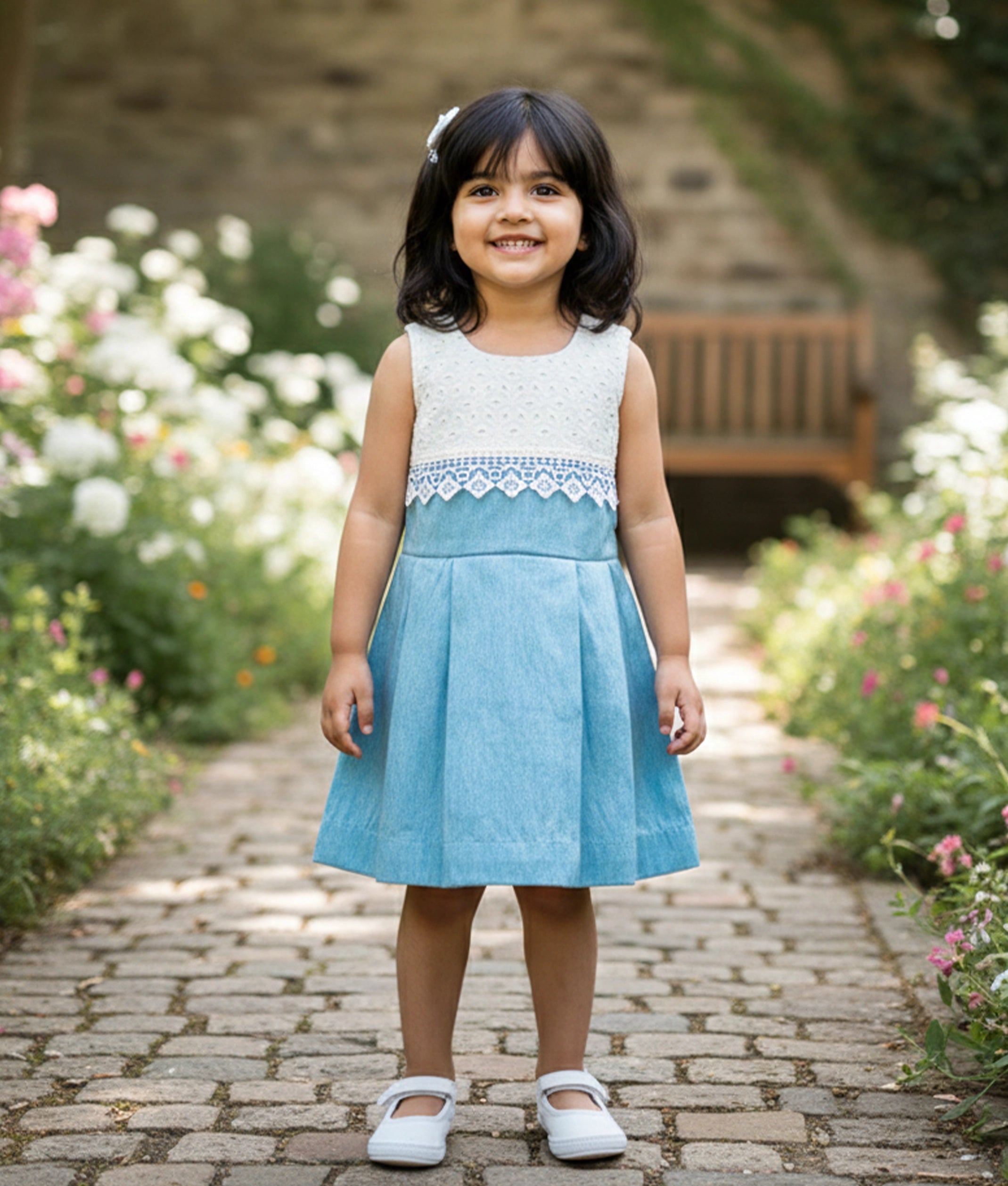 Blue Semi Silk A-line Casual Frock For Baby Girl [7509]