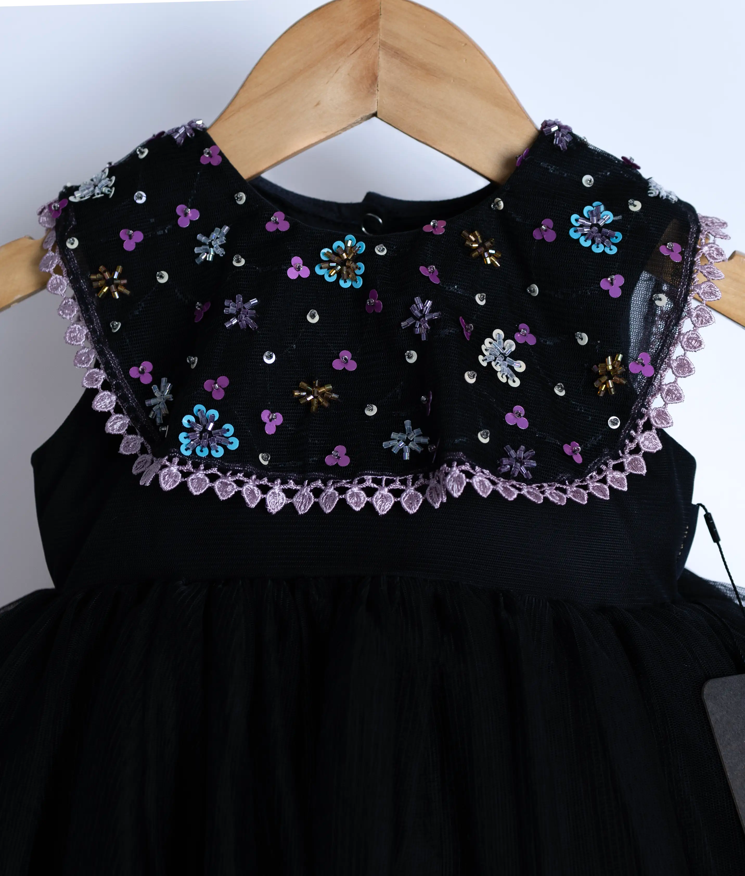 Black Tulle Net Handworked Birthday Frock For Baby Girl [Ready to ship :7751]