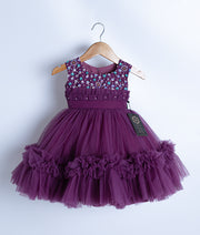 Grape Wine Tulle Net Handworked Birthday Frock For Baby Girl [Ready to ship : 7874]