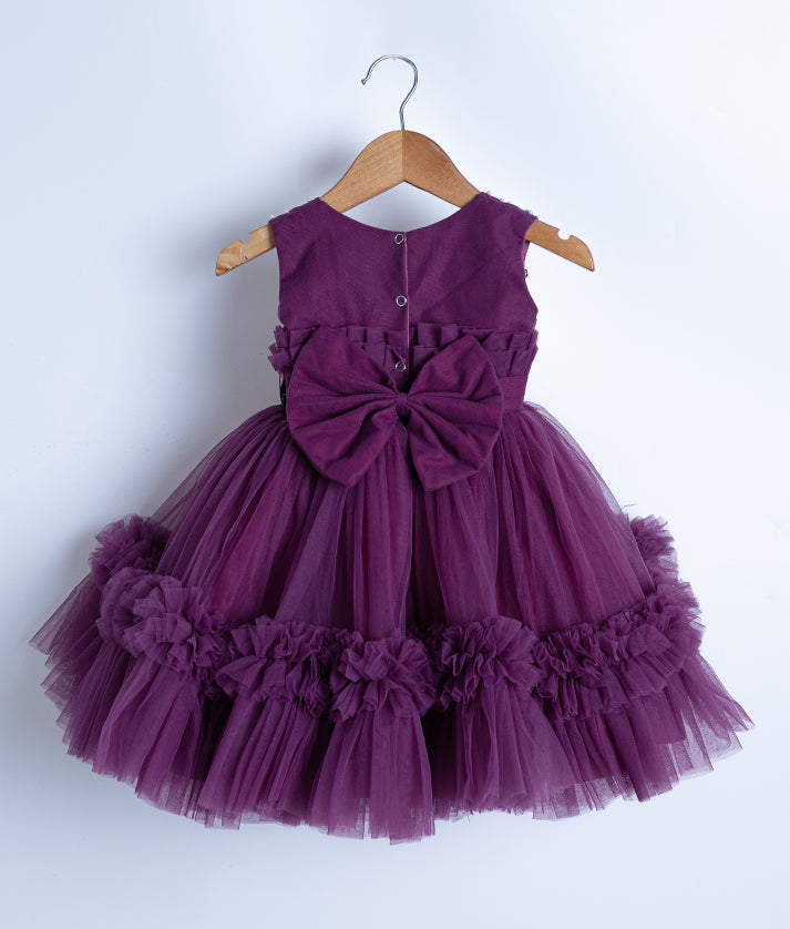 Grape Wine Tulle Net Handworked Birthday Frock For Baby Girl [Ready to ship : 7874]