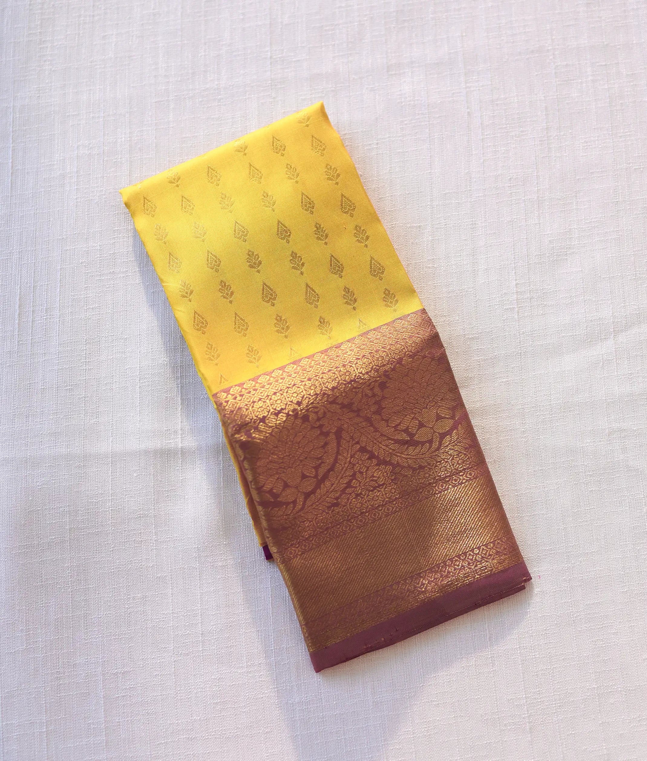 Yellow and Purple Pure Kanchipuram Silk Unstitched Fabric for Pattu Pavadai [KP1008]