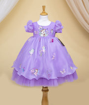 Lavender Plain Organza  Princess Theme Birthday Dress For Baby Girl [Pre Order: 5156]