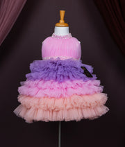 Multicolour Tulle Net Handwork Step Birthday Frock For Baby Girl (Pre order:5184)