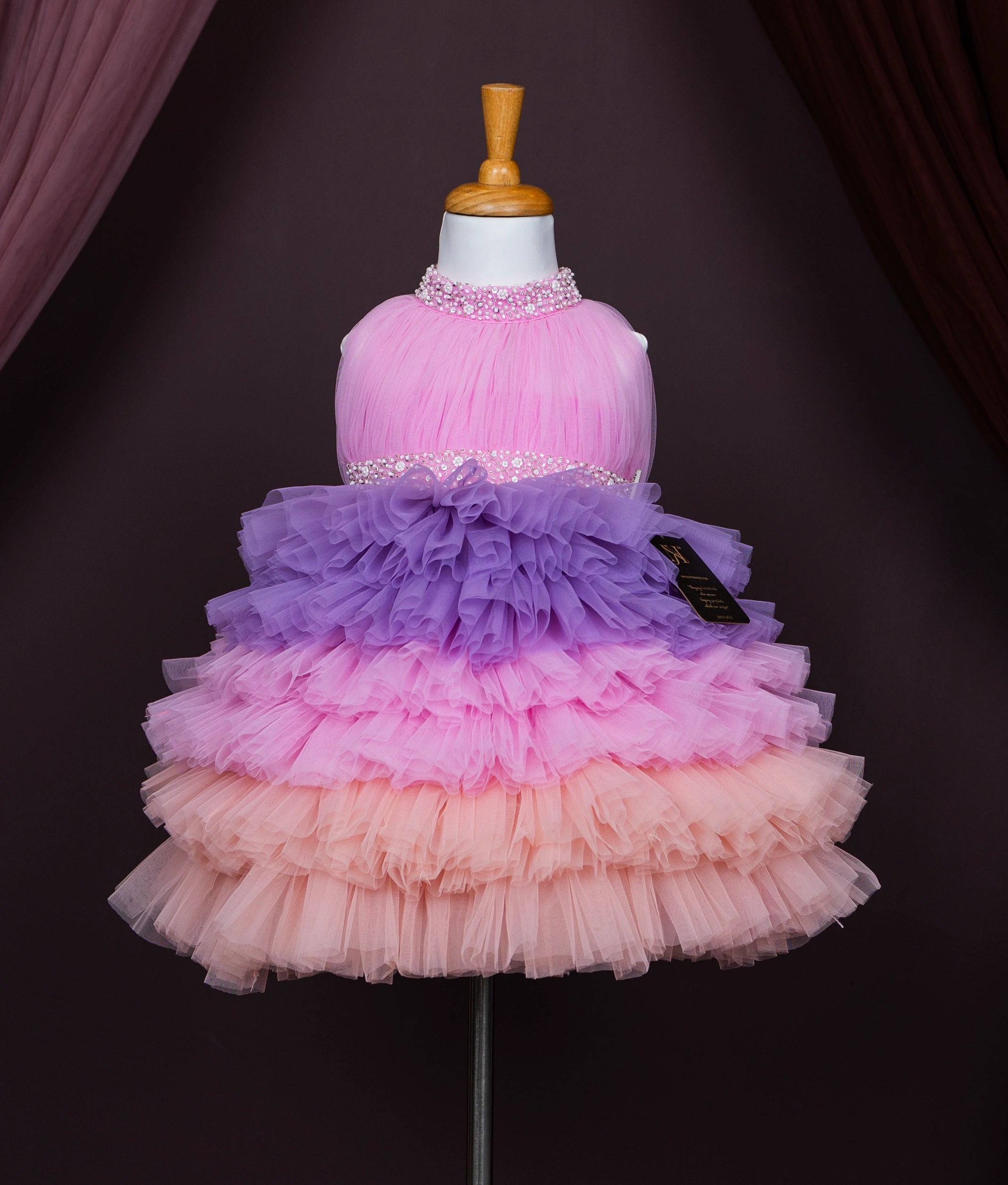 Multicolour Tulle Net Handwork Step Birthday Frock For Baby Girl (Pre order:5184)