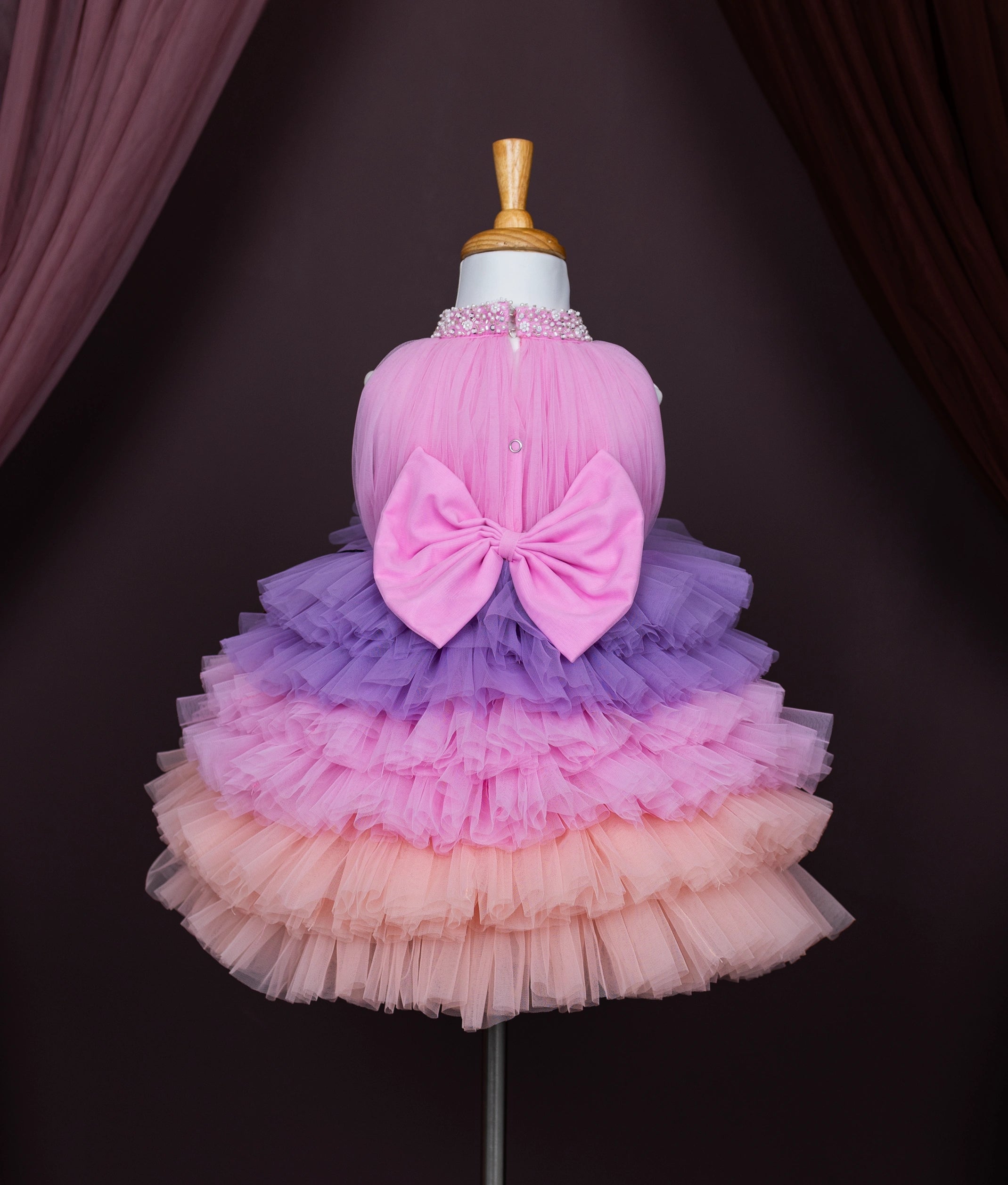 Multicolour Tulle Net Handwork Step Birthday Frock For Baby Girl (Pre order:5184)